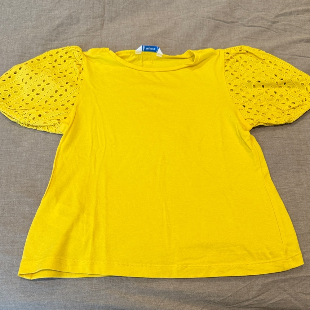 Mayoral Kids Yellow Eyelet puff Sleeve Tee